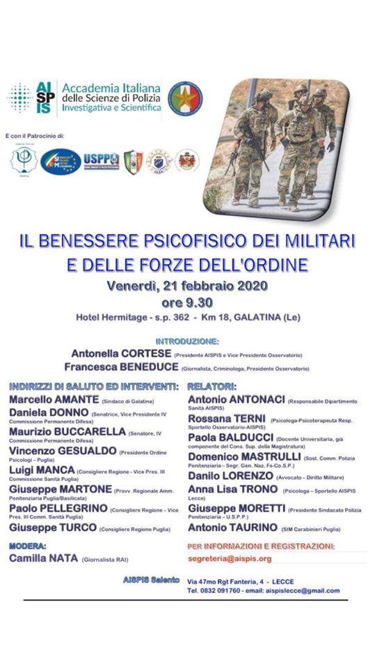 Il benessere psicofisico dei Militari e delle Forze dell'Ordine